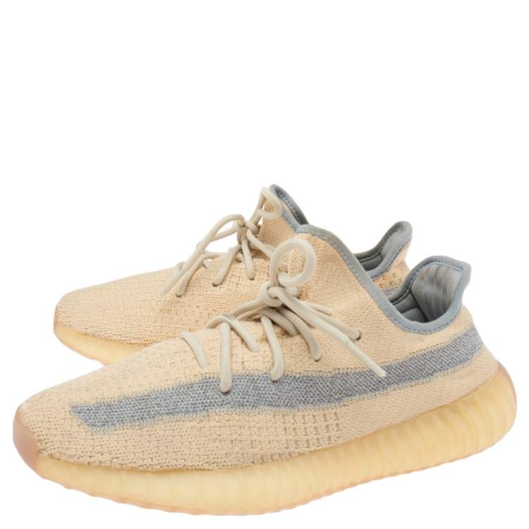 Pre Owned Yeezy x Adidas 350 V2 Light Beige Knit Fabric Sneakers Size 42 2/3