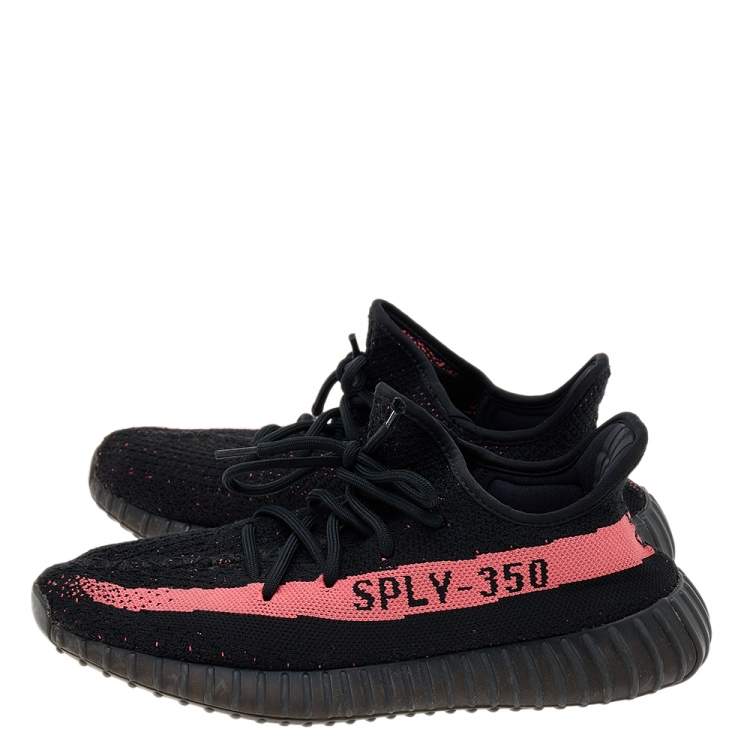 Pre Owned Yeezy x Adidas Black/Red Knit Fabric Boost 350 V2 Core Black Red Sneakers Size 41 1/3