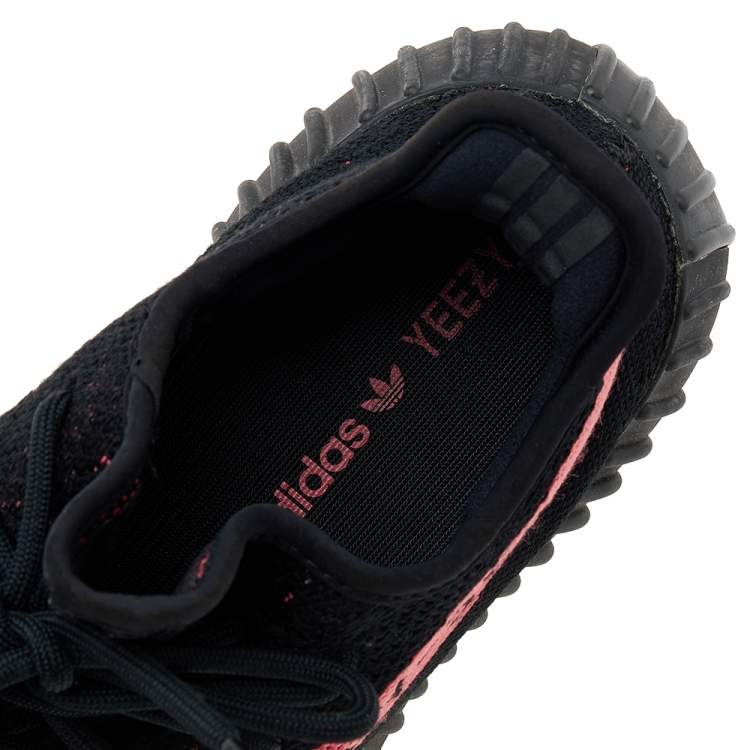 Pre Owned Yeezy x Adidas Black/Red Knit Fabric Boost 350 V2 Core Black Red Sneakers Size 41 1/3