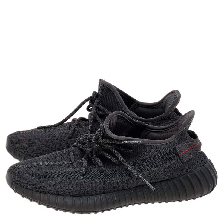 Pre Owned Yeezy x Adidas Black Knit Fabric Boost 350 V2 Non-Reflective Sneakers Size 41 1/3
