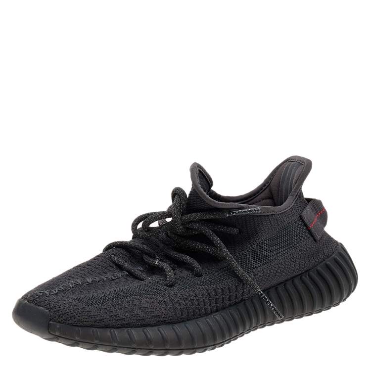 Pre Owned Yeezy x Adidas Black Knit Fabric Boost 350 V2 Non-Reflective Sneakers Size 41 1/3