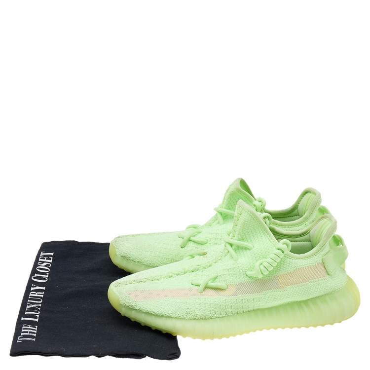 Pre Owned Yeezy x Adidas Green Knit Fabric Boost 350 V2 "Glow in The Dark" Low Top Sneakers Size 39 1/3