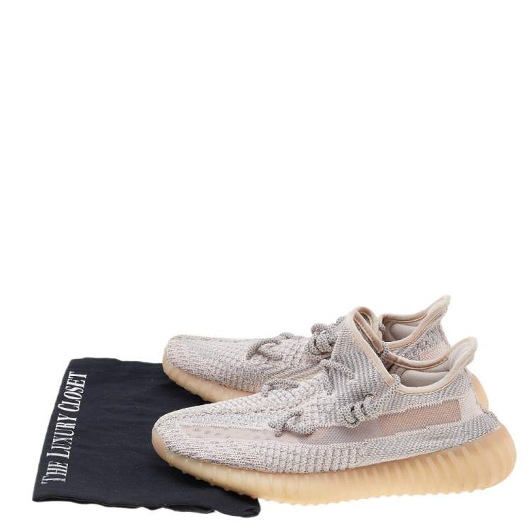 Pre Owned Yeezy x Adidas Beige/Grey Knit Fabric Boost 350 V2 Low Top Sneakers Size 40 2/3