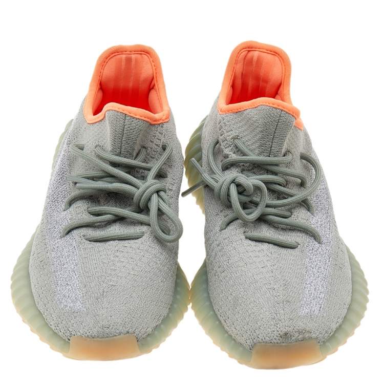 Pre Owned Yeezy x Adidas Green/Grey Knit Fabric Boost 350 V2 Desert Sage Low Top Sneakers Size 40 2/3