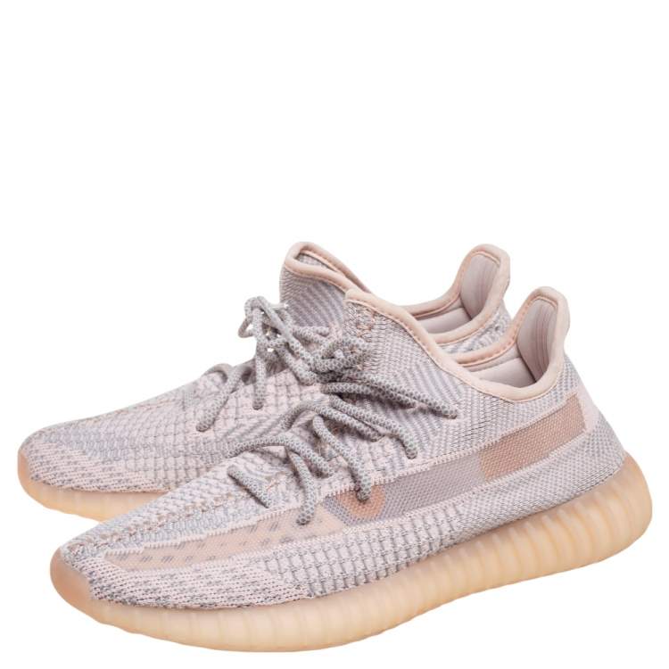 Pre Owned Yeezy x Adidas Pink Knit Fabric Boost 350 V2 Synth (Reflective) Sneakers Size 43 1/3