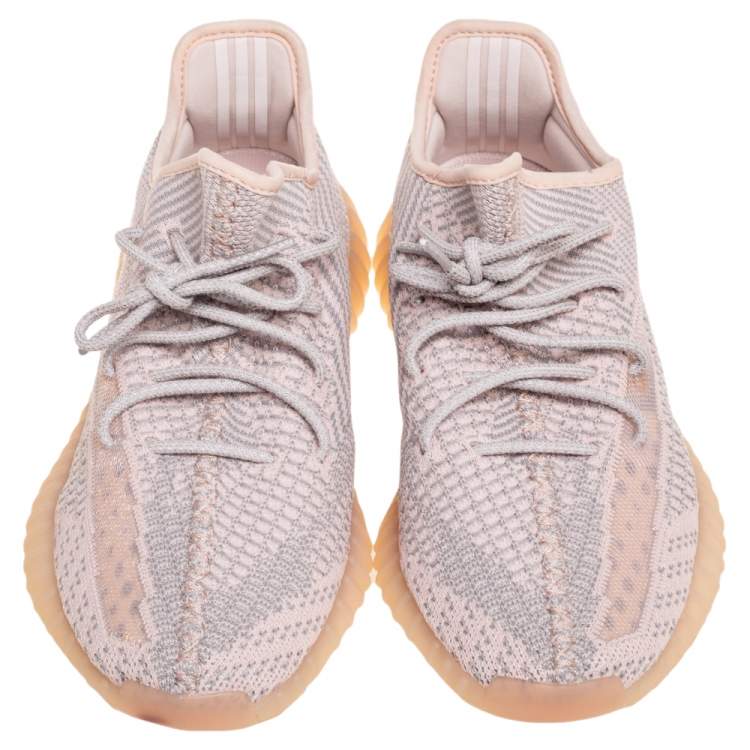 Pre Owned Yeezy x Adidas Pink Knit Fabric Boost 350 V2 Synth (Reflective) Sneakers Size 43 1/3