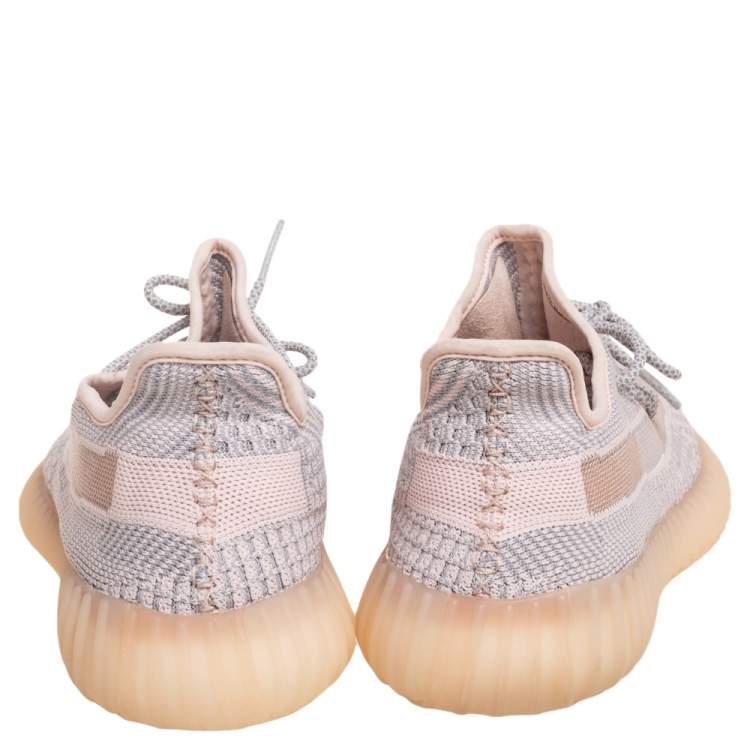 Pre Owned Yeezy x Adidas Pink Knit Fabric Boost 350 V2 Synth (Reflective) Sneakers Size 43 1/3