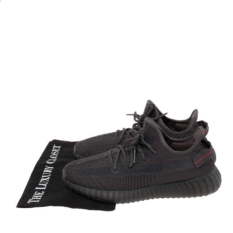 Pre Owned Yeezy x Adidas Black Knit Fabric Boost 350 V2 Static Reflective Sneakers Size 45 1/3