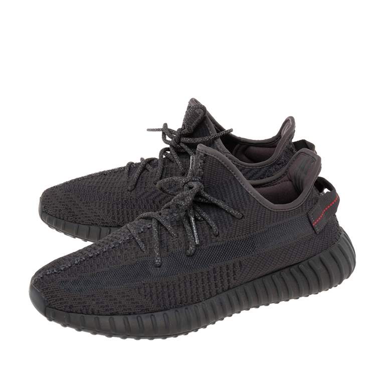 Pre Owned Yeezy x Adidas Black Knit Fabric Boost 350 V2 Static Reflective Sneakers Size 45 1/3
