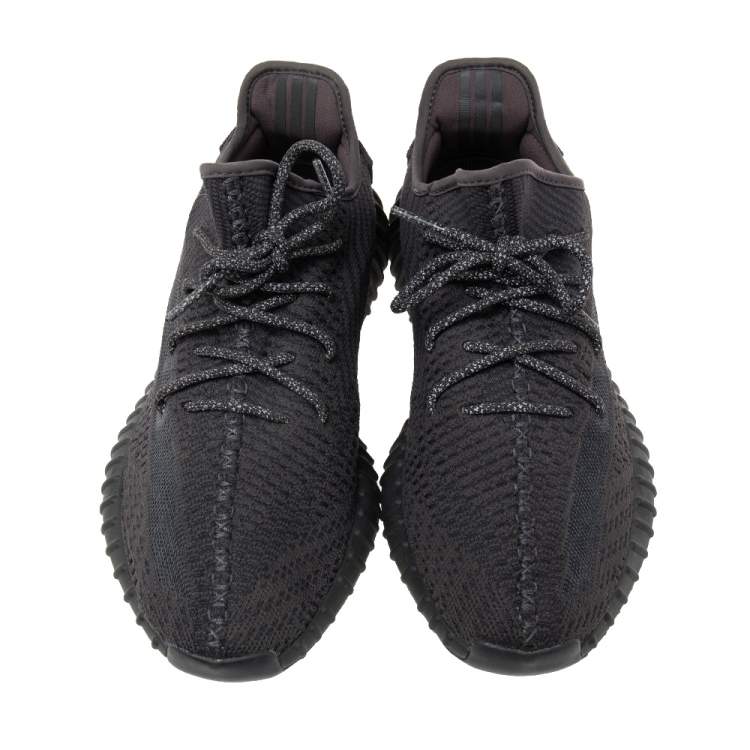 Pre Owned Yeezy x Adidas Black Knit Fabric Boost 350 V2 Static Reflective Sneakers Size 45 1/3