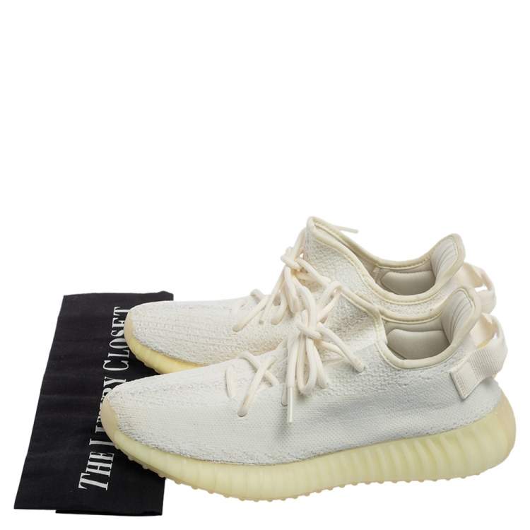 Pre Owned Yeezy x Adidas Off-White Knit Fabric Boost 350 V2 Butter Sneakers Size 40 2/3