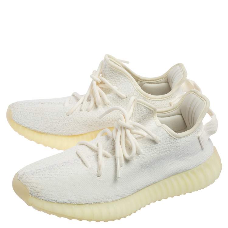 Pre Owned Yeezy x Adidas Off-White Knit Fabric Boost 350 V2 Butter Sneakers Size 40 2/3