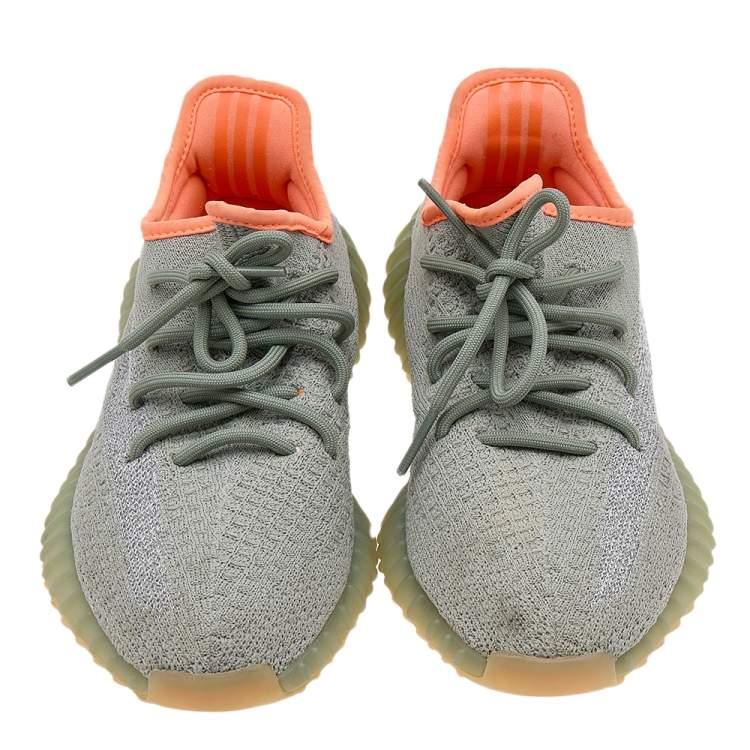 Pre Owned Yeezy x Adidas Green/Grey Knit Fabric Boost 350 V2 Dessert Sage Sneakers Size 38 2/3