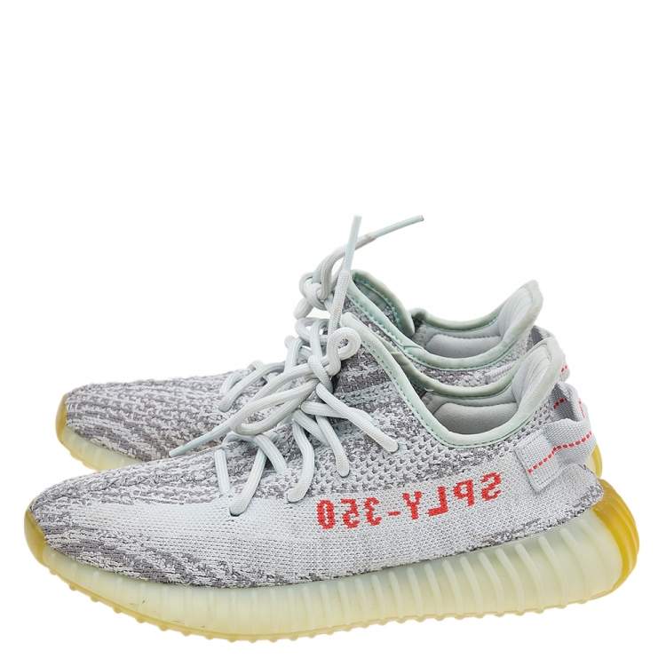 Pre Owned Yeezy x Adidas Grey/Blue Tint Knit Fabric Boost 350 V2 Static Non Reflective Sneakers Size 38 2/3