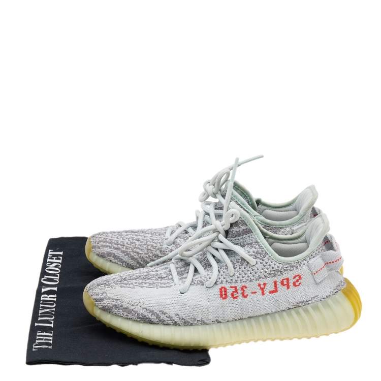 Pre Owned Yeezy x Adidas Grey/Blue Tint Knit Fabric Boost 350 V2 Static Non Reflective Sneakers Size 38 2/3