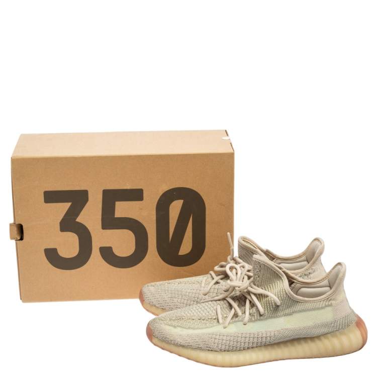 Pre Owned Yeezy x adidas Beige/Grey Knit Fabric Boost 350 V2 Citrin Low Top Sneakers Size 45 1/3
