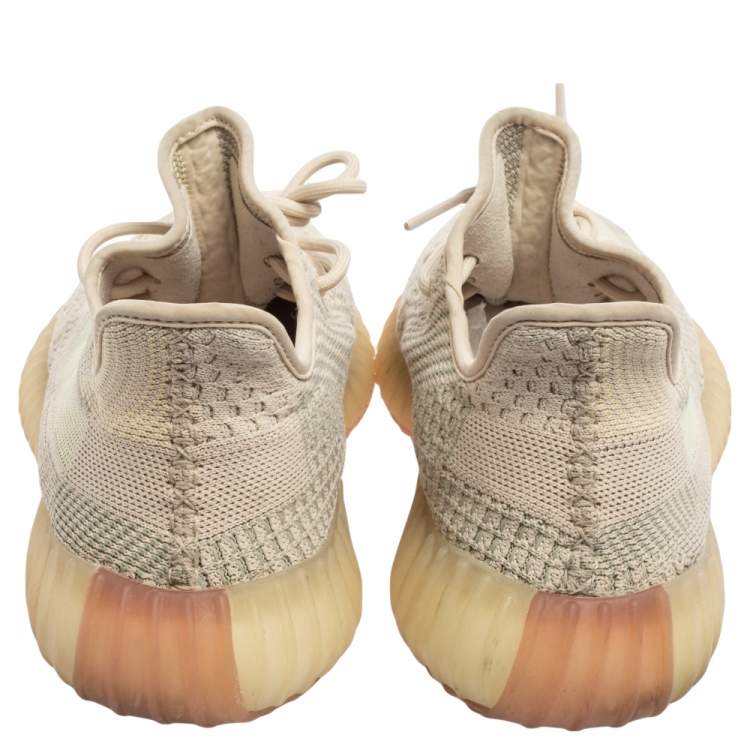 Pre Owned Yeezy x adidas Beige/Grey Knit Fabric Boost 350 V2 Citrin Low Top Sneakers Size 45 1/3
