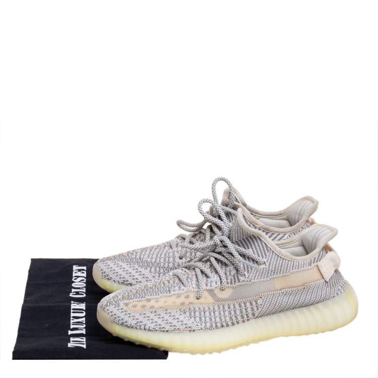 Pre Owned Yeezy x Adidas White/Grey Knit Fabric Boost 350 V2 Static Sneakers Size 42