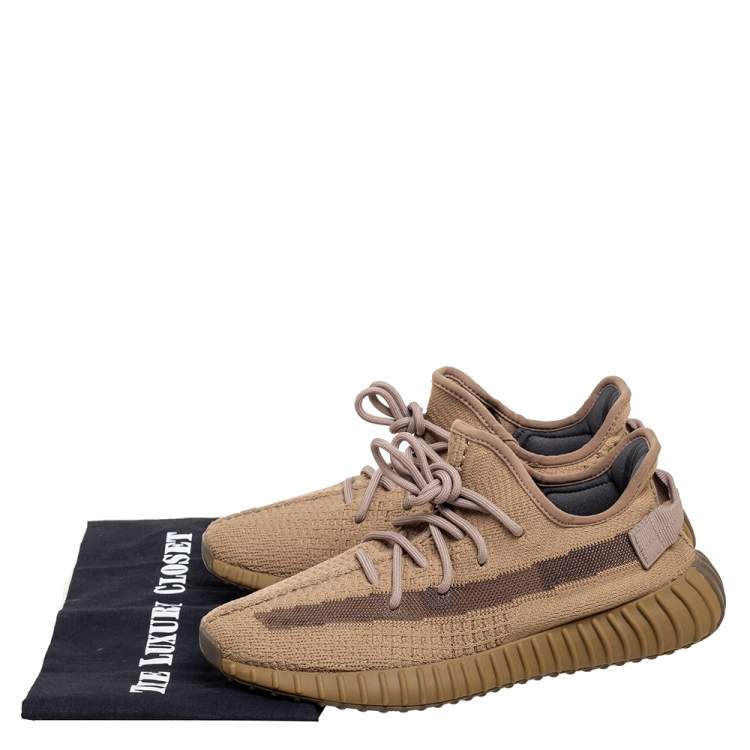 Pre Owned Yeezy x adidas Brown Knit Fabric Boost 350 V2 Earth Sneakers Size 42
