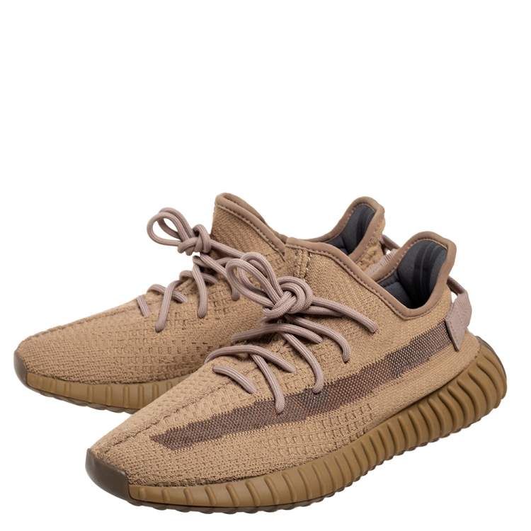 Pre Owned Yeezy x adidas Brown Knit Fabric Boost 350 V2 Earth Sneakers Size 42