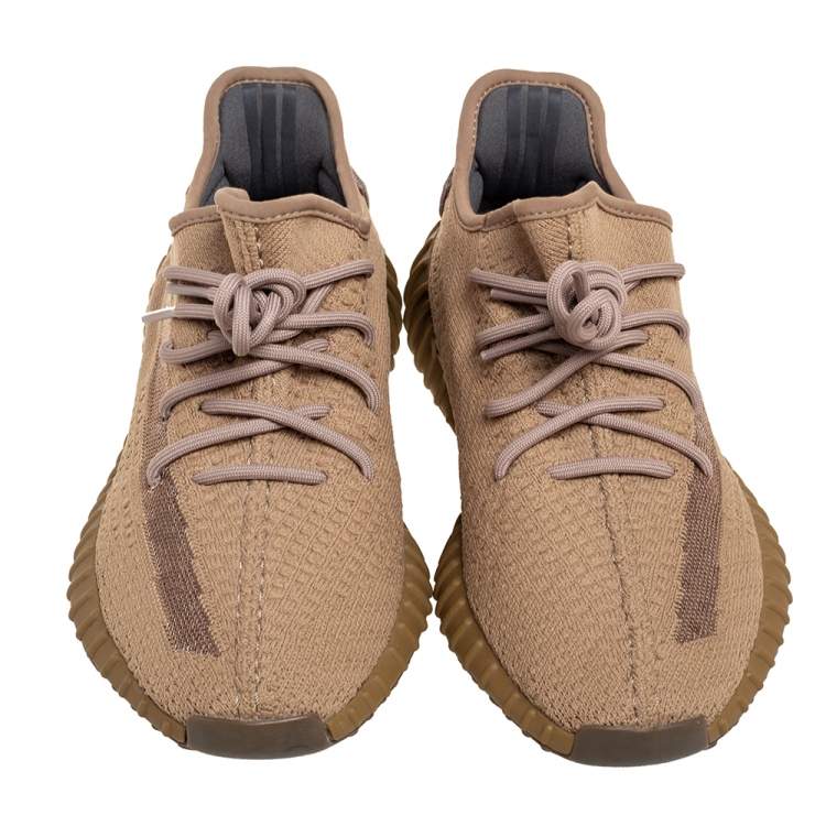Pre Owned Yeezy x adidas Brown Knit Fabric Boost 350 V2 Earth Sneakers Size 42