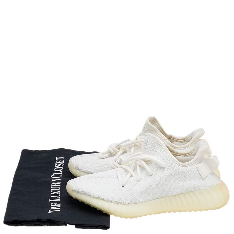 Pre Owned Yeezy x Adidas White Knit Fabric Boost 350 V2 Triple White Sneakers Size 37 1/3