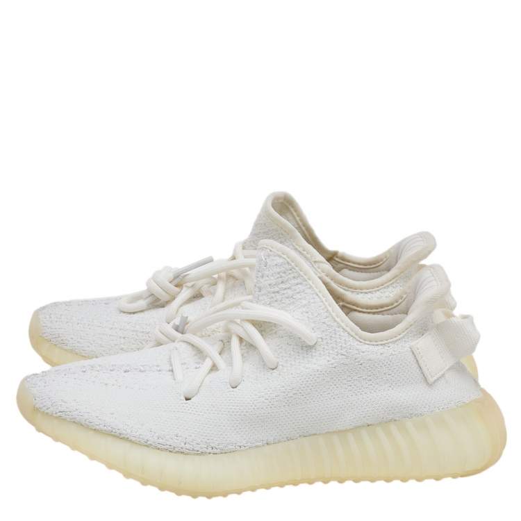 Pre Owned Yeezy x Adidas White Knit Fabric Boost 350 V2 Triple White Sneakers Size 37 1/3