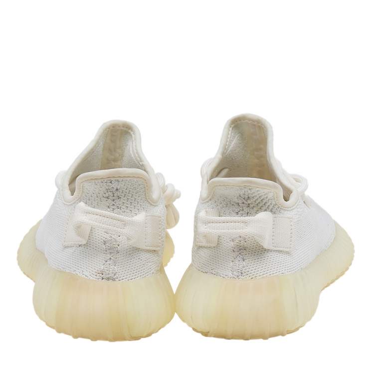 Pre Owned Yeezy x Adidas White Knit Fabric Boost 350 V2 Triple White Sneakers Size 37 1/3