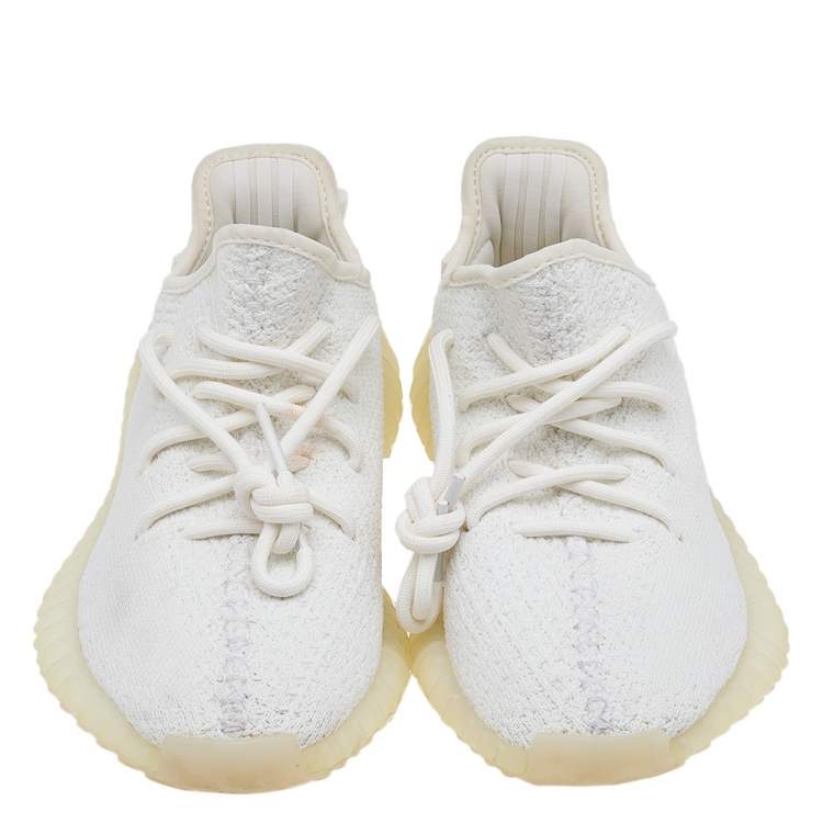 Pre Owned Yeezy x Adidas White Knit Fabric Boost 350 V2 Triple White Sneakers Size 37 1/3
