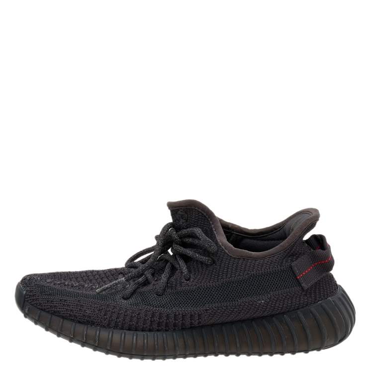 Pre Owned Yeezy x Adidas Black Knit Fabric Boost 350 V2 Non Reflective Sneakers Size 39 1/3
