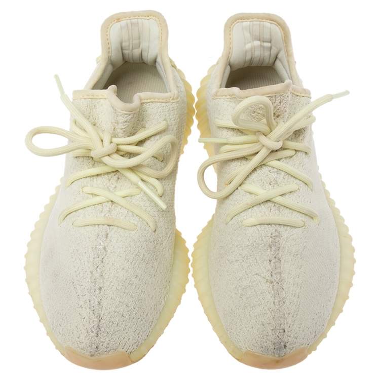 Pre Owned Yeezy x Adidas Light Yellow Knit Fabric Boost 350 V2 Butter Sneakers Size 38 2/3