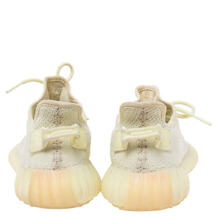 Pre Owned Yeezy x Adidas Light Yellow Knit Fabric Boost 350 V2 Butter Sneakers Size 38 2/3