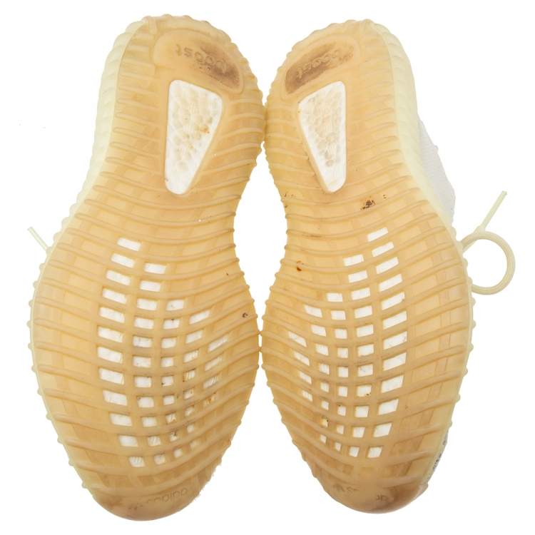 Pre Owned Yeezy x Adidas Light Yellow Knit Fabric Boost 350 V2 Butter Sneakers Size 38 2/3