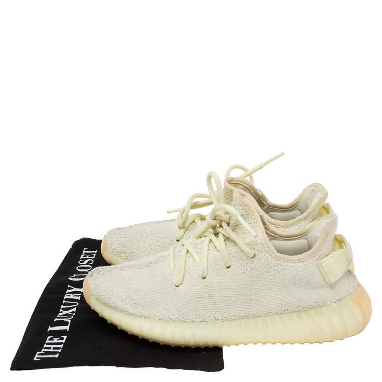 Pre Owned Yeezy x Adidas Light Yellow Knit Fabric Boost 350 V2 Butter Sneakers Size 38 2/3