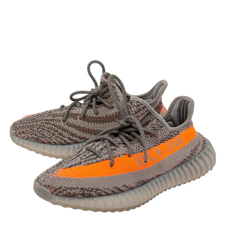 Pre Owned Adidas Yeezy Grey Knit Fabric Boost 350 V2 Beluga Sneakers Size 42