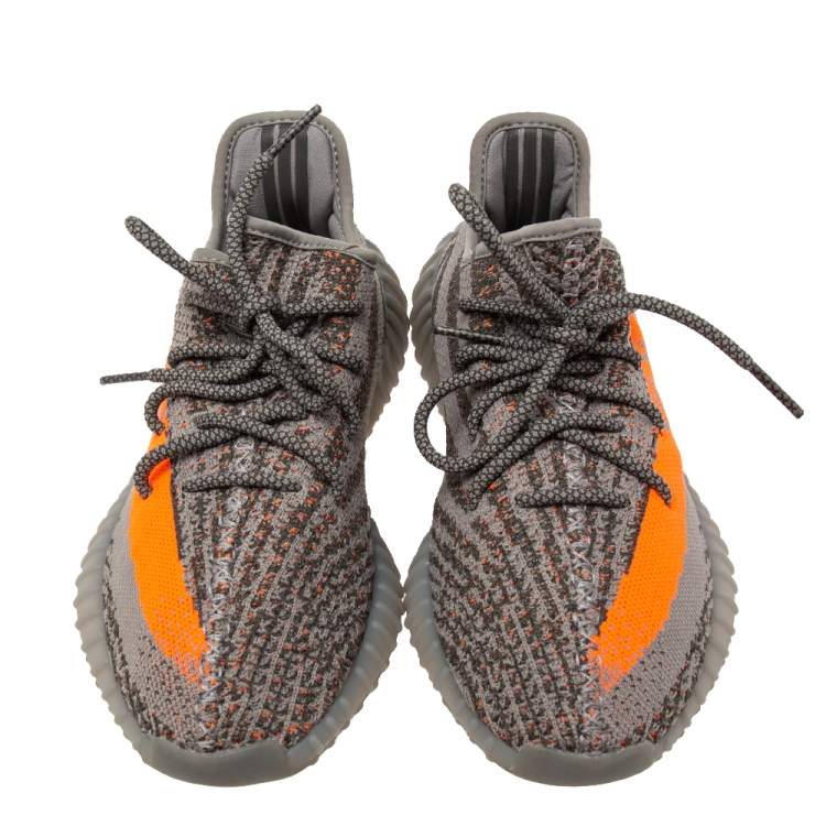 Pre Owned Adidas Yeezy Grey Knit Fabric Boost 350 V2 Beluga Sneakers Size 42