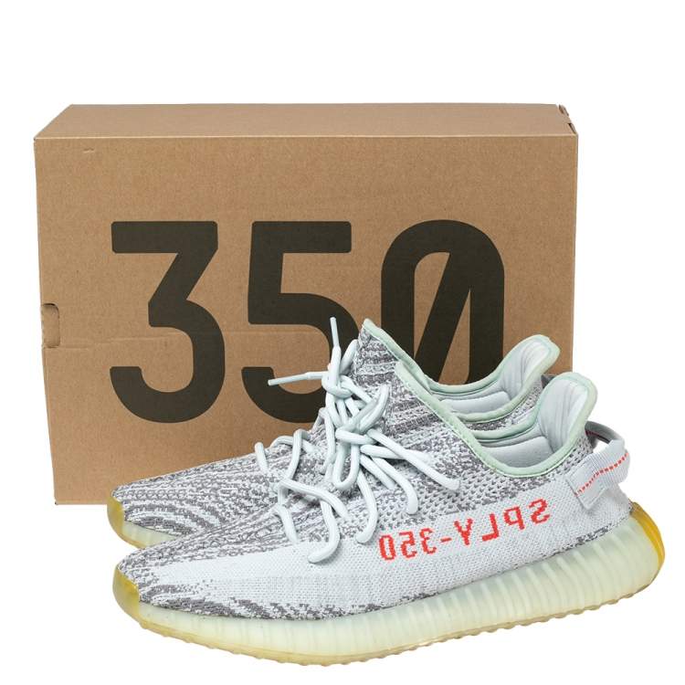 Pre Owned Yeezy x adidas Grey/Blue Tint Knit Fabric Boost 350 V2 Static Sneakers Size 44 2/3