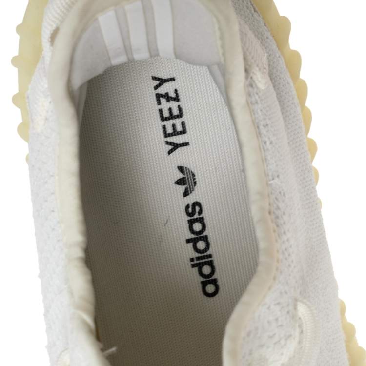 Pre Owned Yeezy x adidas Cream/Triple White Knit Fabric Boost 350 V2 Sneakers Size 45 1/3