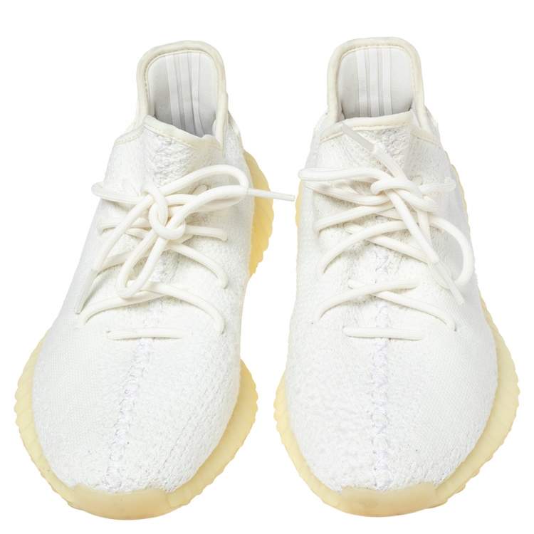 Pre Owned Yeezy x adidas Cream/Triple White Knit Fabric Boost 350 V2 Sneakers Size 45 1/3