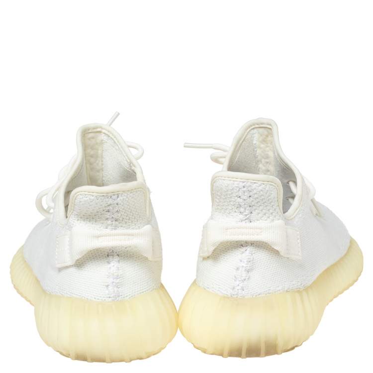 Pre Owned Yeezy x adidas Cream/Triple White Knit Fabric Boost 350 V2 Sneakers Size 45 1/3