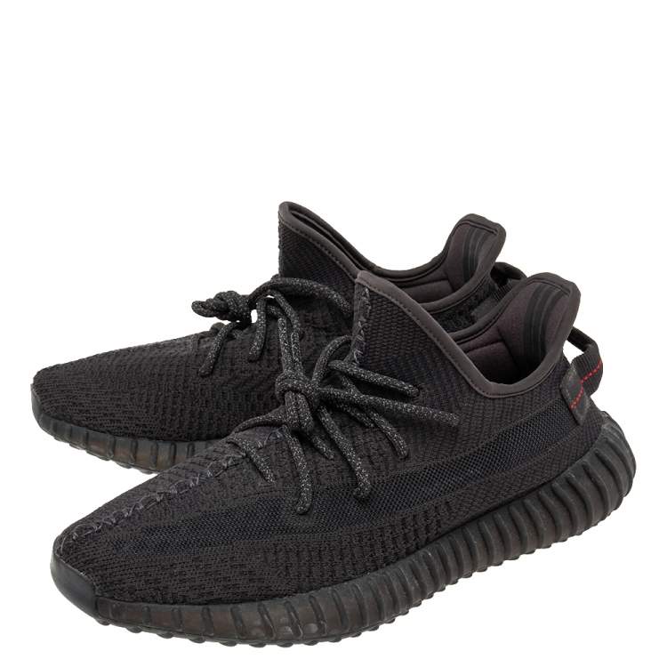 Pre Owned Yeezy x Adidas Black Knit Fabric Boost 350 V2 Cinder Reflective Sneakers Size 44