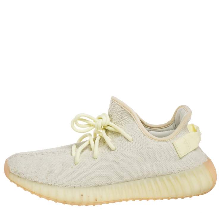 Pre Owned Yeezy x Adidas Green Knit Fabric 350 V2 Butter Sneakers Size 43 1/3