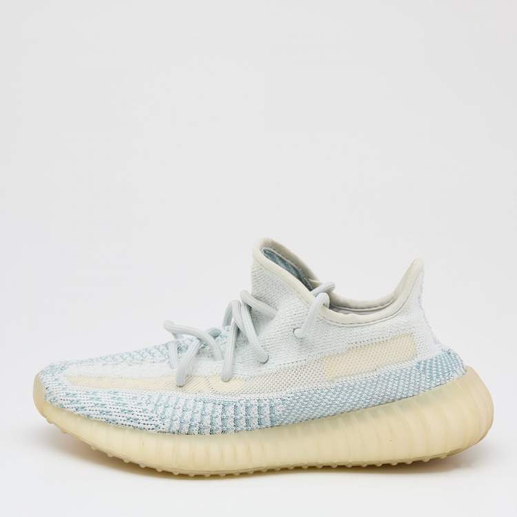 Pre Owned Yeezy x Adidas Blue/White Knit Fabric Boost 350 V2 Cloud White Sneakers Size 36