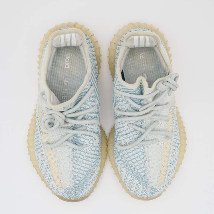 Pre Owned Yeezy x Adidas Blue/White Knit Fabric Boost 350 V2 Cloud White Sneakers Size 36