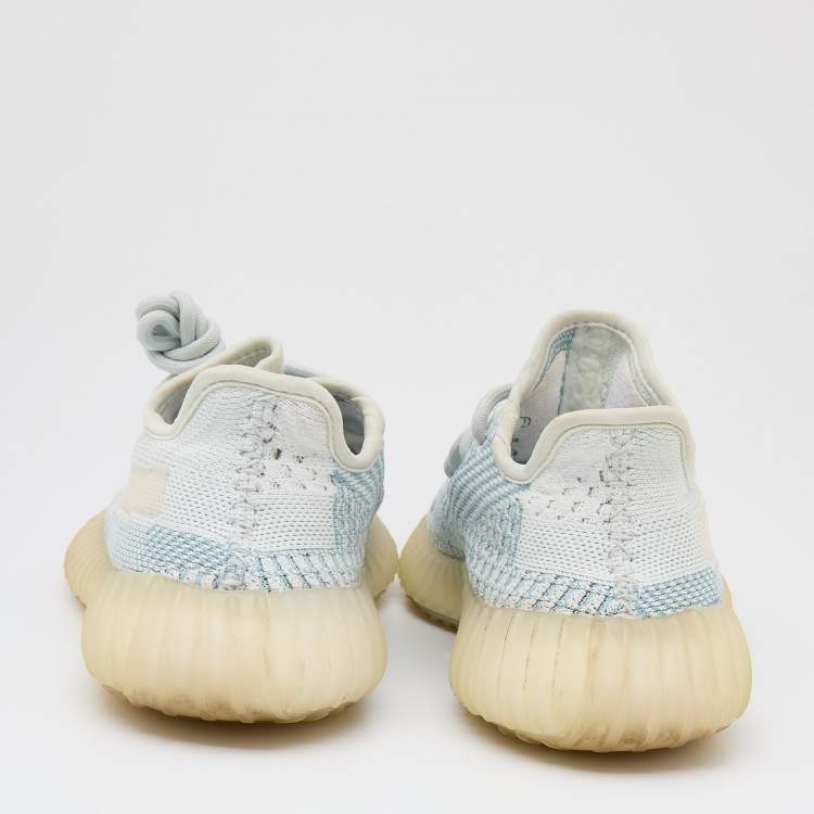 Pre Owned Yeezy x Adidas Blue/White Knit Fabric Boost 350 V2 Cloud White Sneakers Size 36
