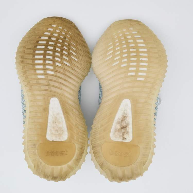 Pre Owned Yeezy x Adidas Blue/White Knit Fabric Boost 350 V2 Cloud White Sneakers Size 36