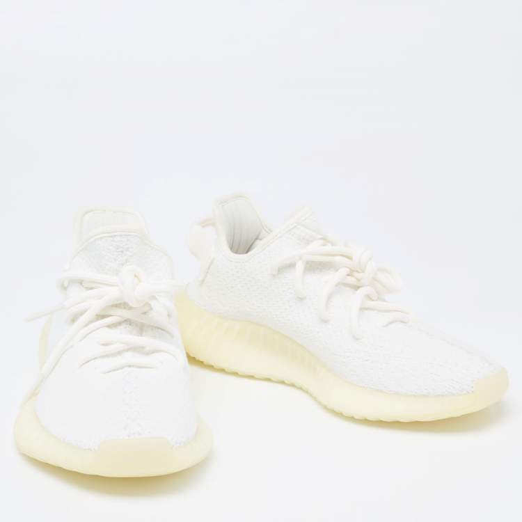 Pre Owned Yeezy x Adidas White Knit Fabric Boost 350 V2 Triple White Sneakers Size 37 1/3
