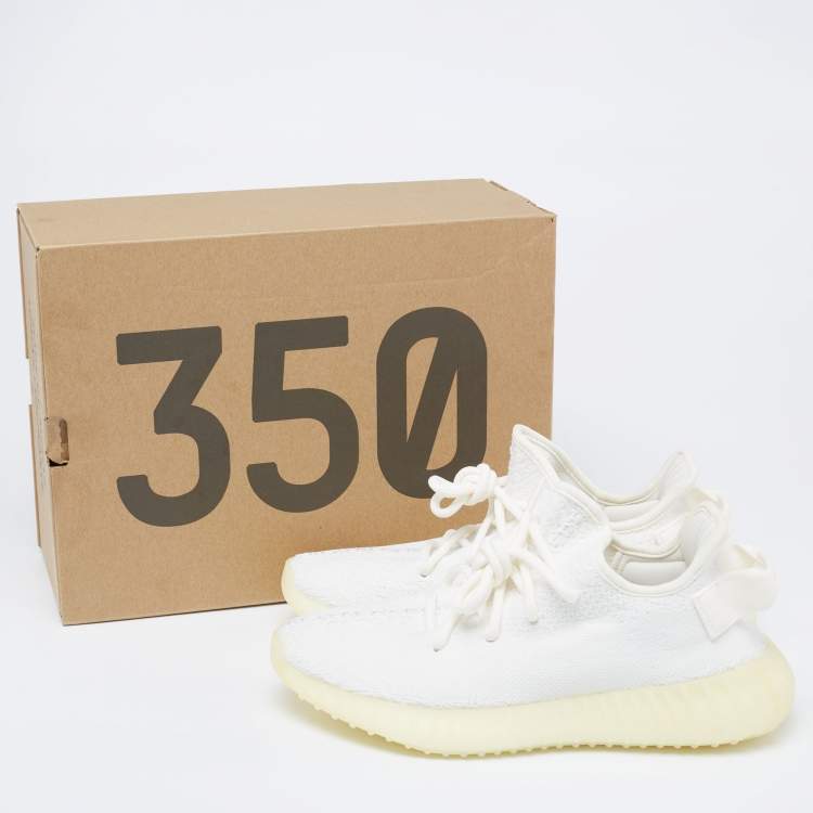 Pre Owned Yeezy x Adidas White Knit Fabric Boost 350 V2 Triple White Sneakers Size 37 1/3
