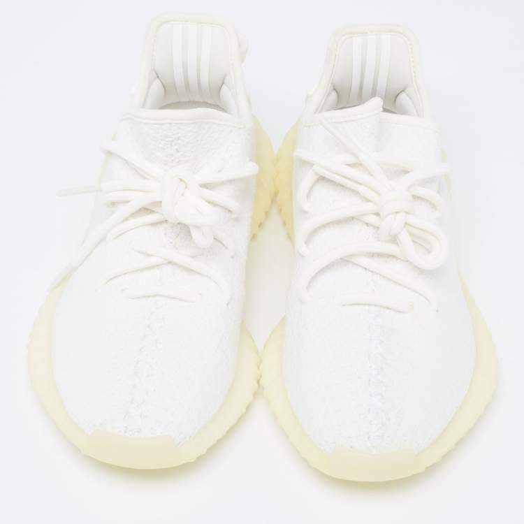 Pre Owned Yeezy x Adidas White Knit Fabric Boost 350 V2 Triple White Sneakers Size 37 1/3