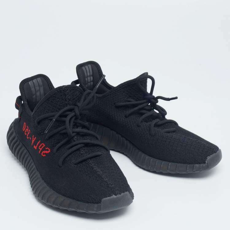 Pre Owned Adidas x Yeezy Black/Red Knit Fabric Boost 350 V2 Sneakers Size 44